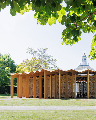 Serpentine Pavilion 2023 designed by Lina Ghotmeh. © Lina Ghotmeh — Architecture. Photo: Iwan Baan, Courtesy: Serpentine.
