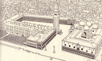 Scetch aerial view of St. Mark's Square